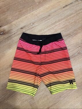 Hurley Neon Stripe Kids Swim Trunks - Pink, Orange, Yellow, Black
